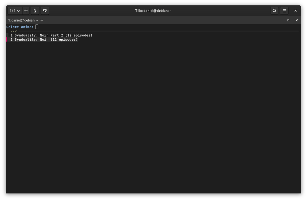 Ever tried watching anime straight from your terminal?
I’m using ani-cli on Debian 13 - super light, open source, and ad-free.

sudo apt install ani-cli

Now watching Synduality - Noir
ani-cli scrapes public anime sites like AllAnime and streams episodes right in mpv or vlc.