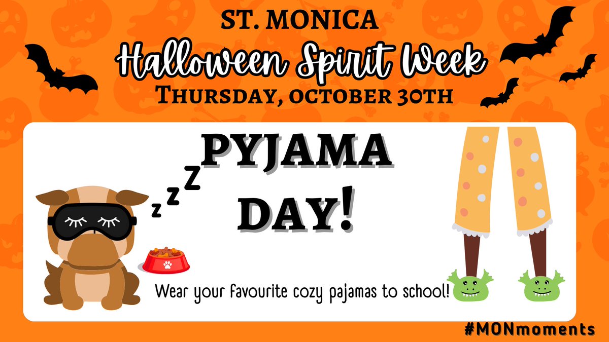 Tomorrow’s Pyjama Day! 🎃Let’s keep the Halloween Spirit Week fun rolling, show your Bulldog spirit in your coziest PJs! #MONmoments <a href="/StMonicaPC/">St. Monica Parent Council</a>