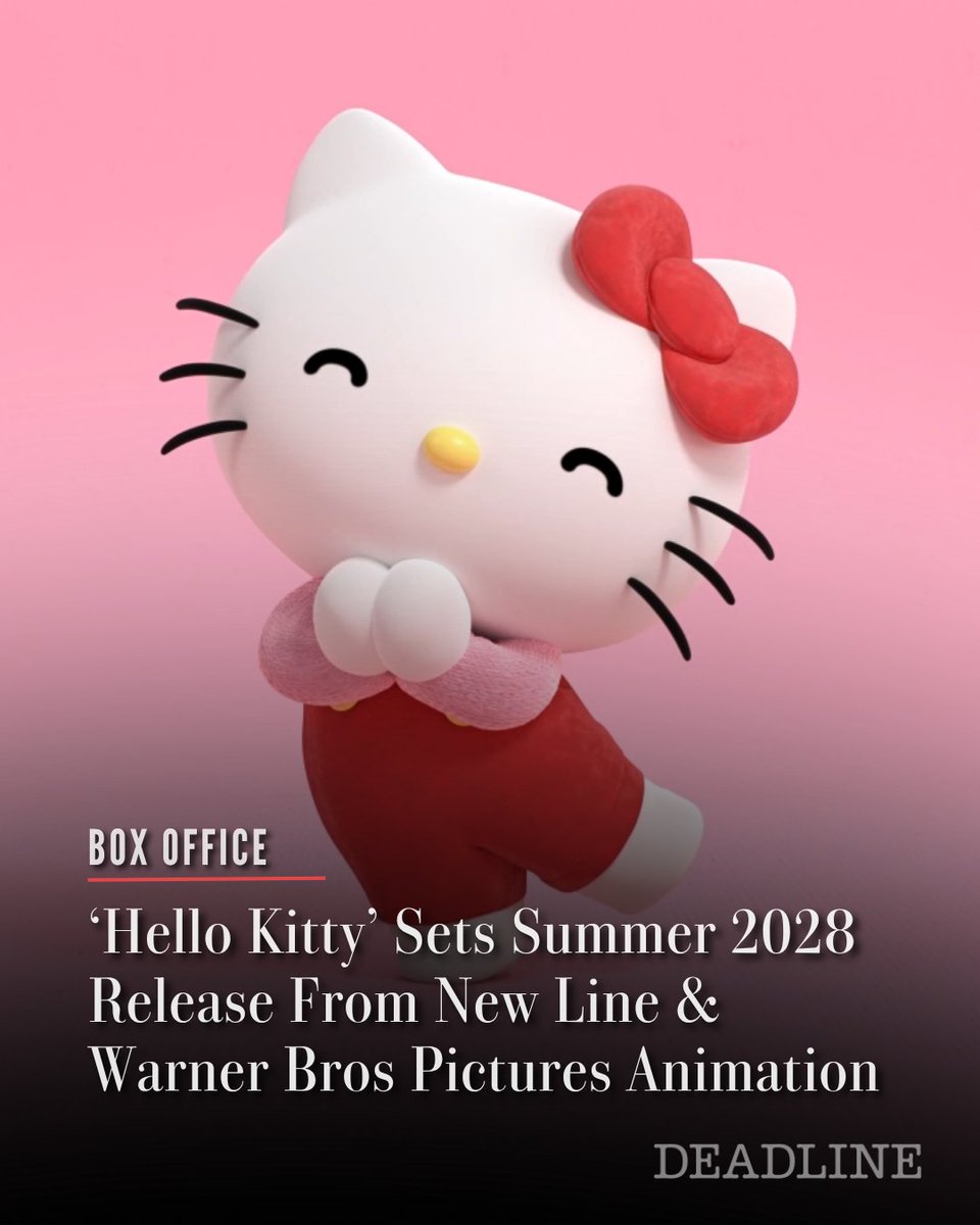 DEADLINE's tweet photo. ‘Hello Kitty’s cinematic debut is set for July 21, 2028 via New Line and Warner Bros Pictures Animation. 

The project, as exclusively made known by Deadline’s Mike Fleming, was first announced in March 2021.

More details here: https://t.co/oNGHaz8RXb https://t.co/jrRl7NACsV