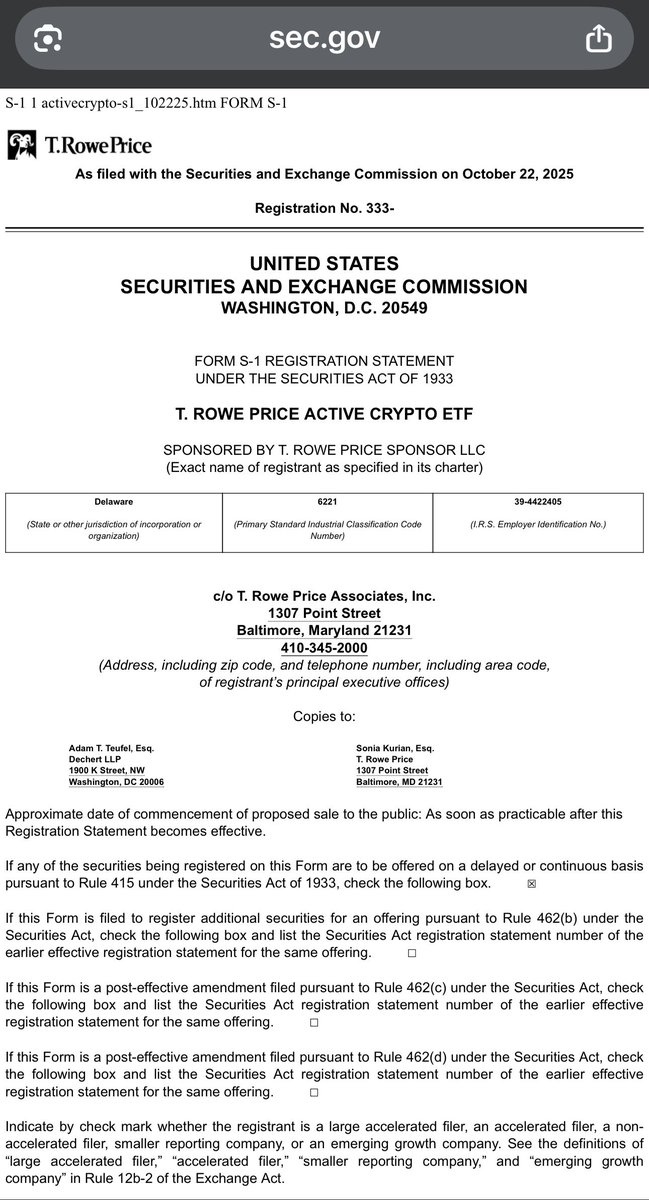 🐾 BREAKING: OFFICIAL SEC FILING CONFIRMS SHIB!

Global asset manager T. Rowe Price has filed an Active Crypto ETF (Form S-1) with the SEC and yes, $SHIB is explicitly listed among the eligible assets.
📄 Page 31 on sec.gov 🔥

Why this matters 👇
• 🏦