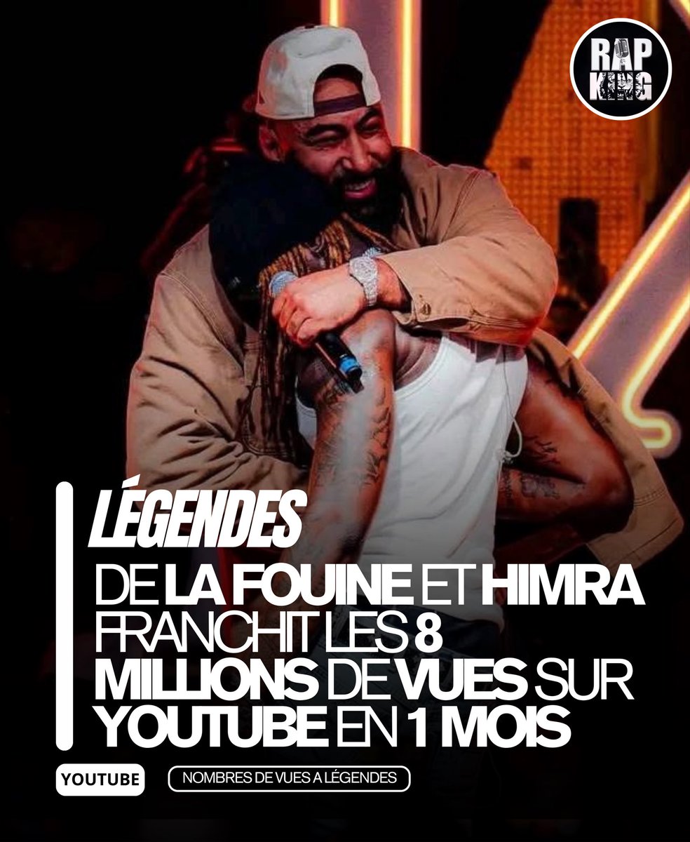 rapking634's tweet photo. 🚨BOOM| Le clip ”LÉGENDES” de La Fouine et Himra vient de franchir les 8 millions de vues sur YouTube en seulement 1 mois 😱🔥

Félicitations à La Fouine et à Himra pour cette master class https://t.co/4dL5bs8p3D