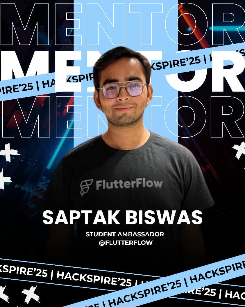 acmfiem's tweet image. From idea to interface — meet the innovator! 💡Thrilled to have Saptak Biswas, Campus Ambassador at FlutterFlow, mentoring at HackSpire’25! 🚀
With his no-code expertise, get ready to build smarter, not harder. ⚙️
#HackSpire2025 
#InnovateToInspire #FIEMACM
#flutterflowdevs