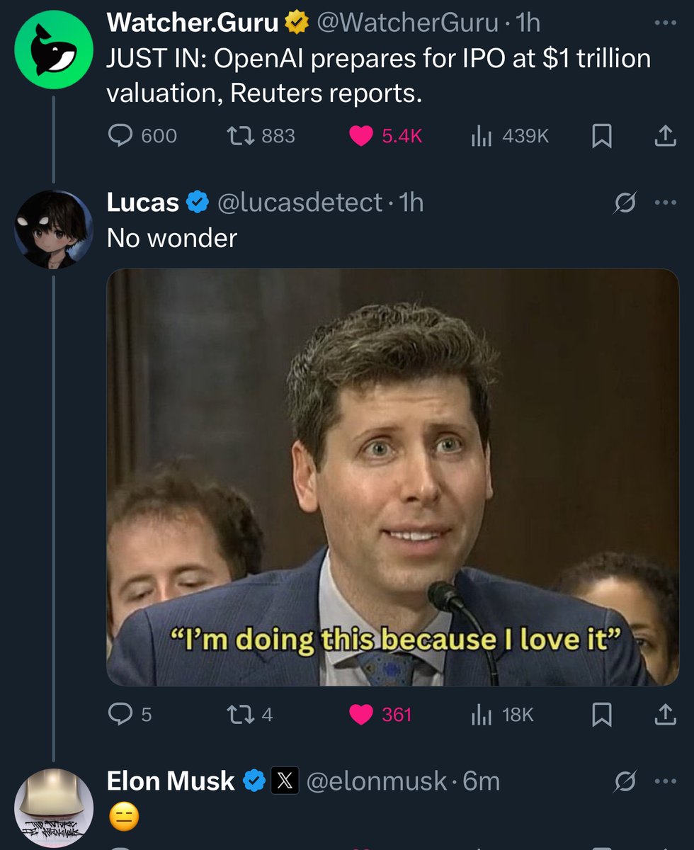 Sam Altman sigue sin poseer ninguna acción de OpenAI.
Aunque OpenAI salga a bolsa, básicamente no ganará nada.
Quizá