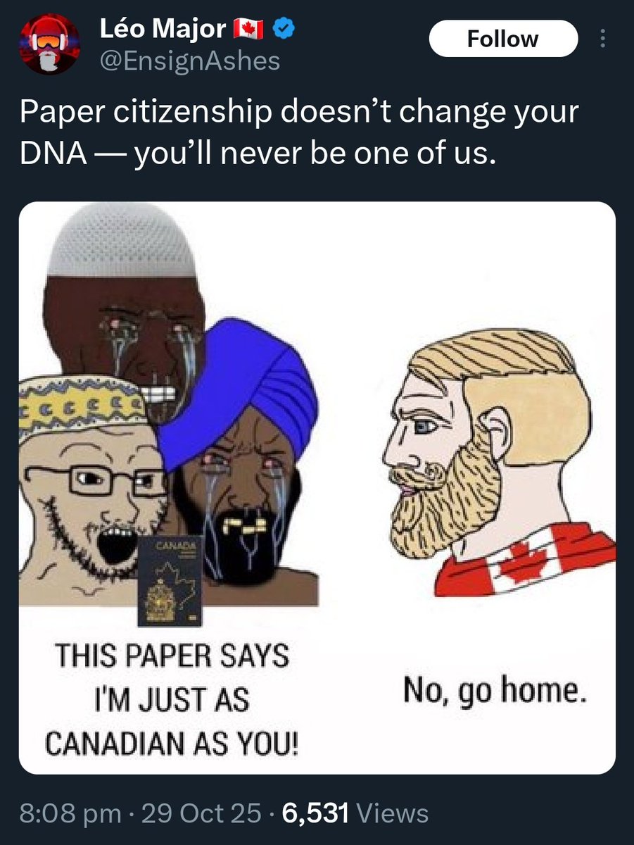 LazyChora's tweet image. May be this is the main issue #Canada has today👇🏻👇🏻?

@MarkJCarney @PierrePoilievre too much about #CanadaImmigration, how about we talk about racism/hatred that is spread daily?

#CanadaFirst #Immigration #migrants