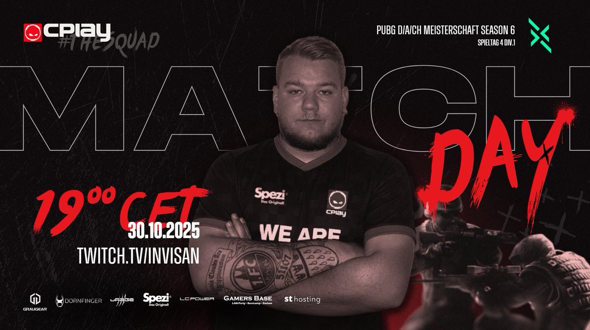 [#PUBG]

Heute geht es weiter mit Spieltag 4 und das heißt Top 3 securen🤠

auf gehts breesss🫡

🕗19 Uhr
📺twitch.tv/invisan

LineUp: <a href="/PalmePUBG/">Palme</a> <a href="/Mitsche_PubG/">Mitsche</a> <a href="/Milowitch1/">Milo</a> <a href="/jonas9366/">Jonas9366</a> 

#THESQUAD