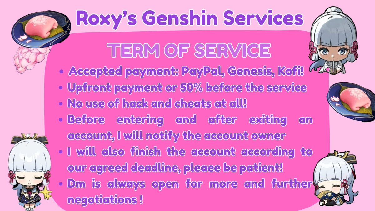 Roxxxx_xxxx's tweet photo. Genshin piloting services𝜗ৎ  

Need to keep up with genshin but too busy or overwhelmed?  I'm here to help! 𐔌՞. .՞𐦯

To avail, Dm me! DM always open with fast response<𝟑.ᐟ

More info> https://t.co/6fDgJpesxm
rts and like are appreciated!
#genshinpilot #hoyotwt #genshin https://t.co/N3vt4oJTyT