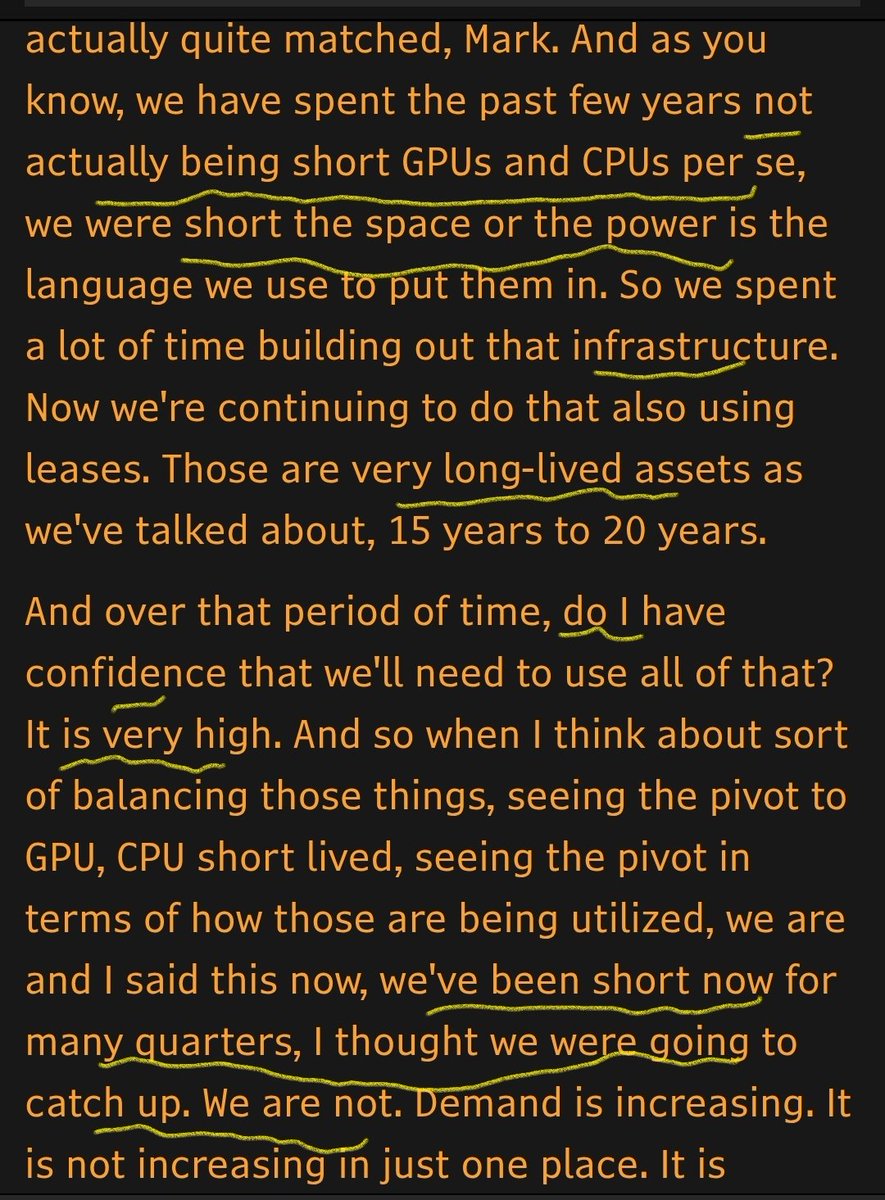 matthew_sigel's tweet image. &quot;We&apos;ve been short [power and infrastructure] for many quarters. I thought we were going to catch up. We are not. Demand is increasing.&quot; 

- MSFT CFO Amy Hood addressing analyst question on overbuilding.
