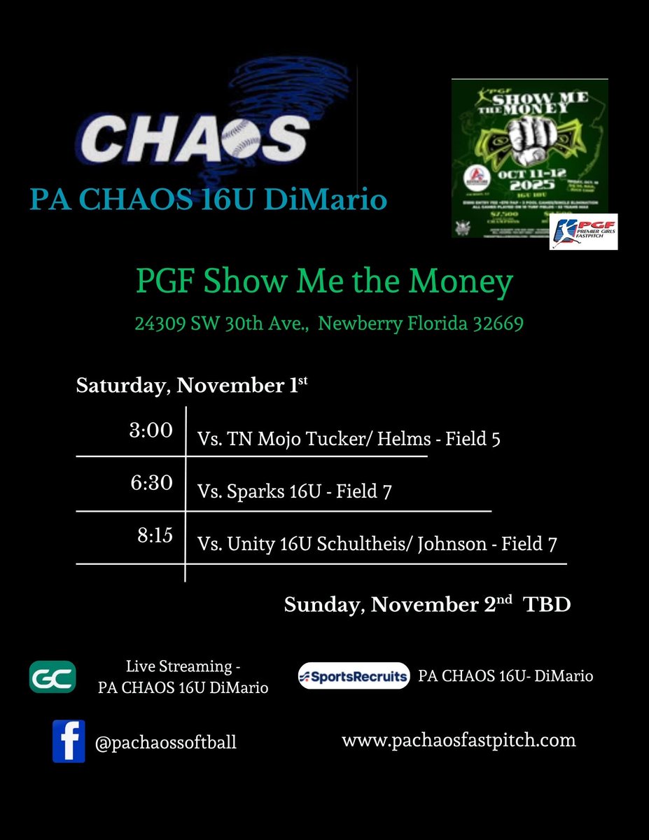 PAChaosElite's tweet photo. Schedule for Florida
Come watch us compete! https://t.co/lpWkHMz3b8