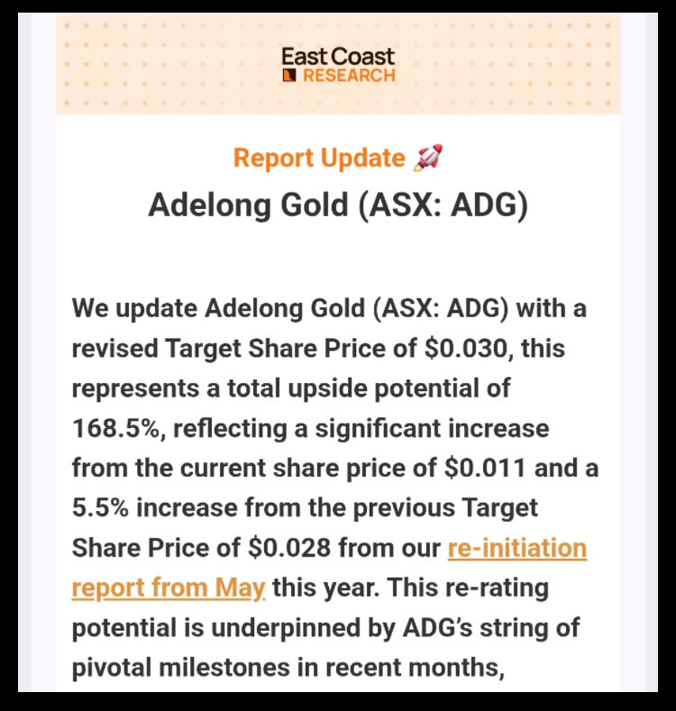 cjtj575's tweet photo. $ADG.ax $ADGO $ADGOA 

Maybe the reason @Adelong_Gold  is running 🔥🔥🔥🔥🔥🔥🔥🔥

3c target by East Coast RESEARCH 
personally a little conservative if we hit #gold grades in Lauriston as per historic results, we start processing gold at Adelong and start exploration at Apollo .. maybe $NVA find us a #antimony project as well!!!

@MrBreakouts @DebraG_Robins @BollingerBanter @prolifix69 @BillFourlis @clarke_darcy @longarmlopez @SalvadorMaurice