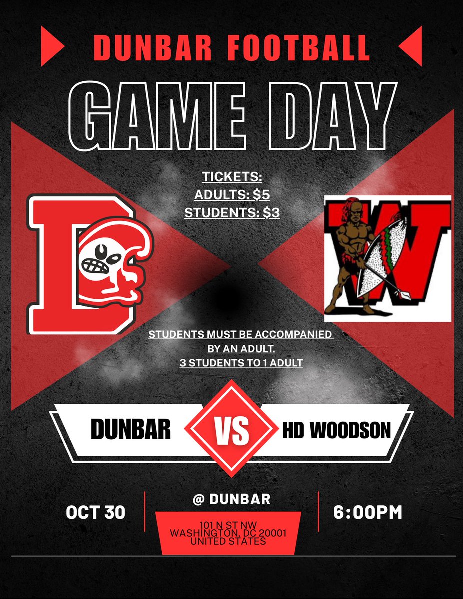 Our Crimson Tide 🏈 Team is Live at Dunbar TOMORROW! 🔴⚫️
Opponent: HD Woodson Warriors Football
⏰ 6:00pm
📍Dunbar High School 🔴⚫️
#SettingtheBAR #RaisingtheBAR