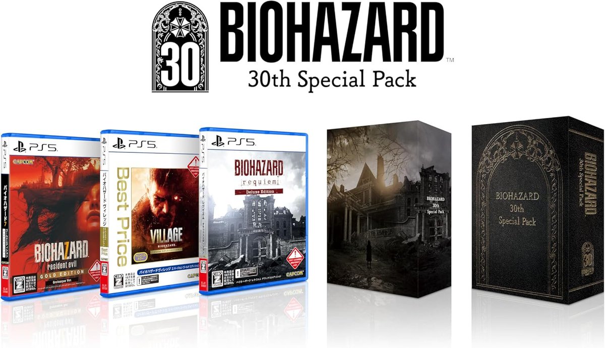 Resident Evil 30th Special Pack (PS5) up for preorder on Amazon JPN (ships to USA) amzn.to/4qwMggy #ad 

RE7 Gold + RE8 Gold + RE9 Deluxe

PS5 pack bundle not available in America