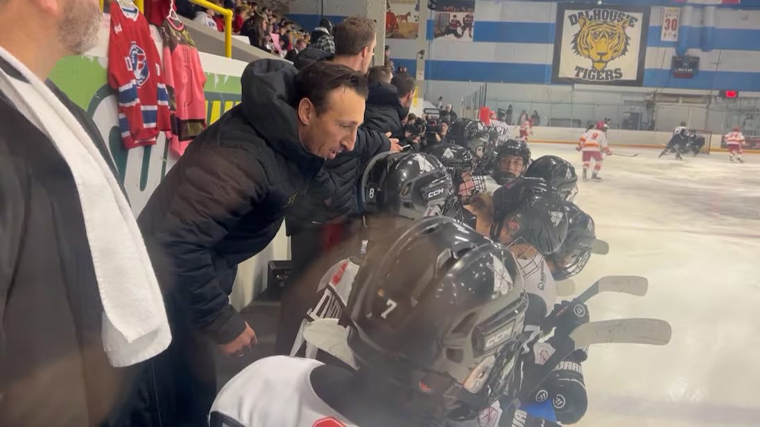 TSNHockey's tweet photo. “We’re all here tonight supporting him and his family.”

Brad Marchand talks about coaching in Nova Scotia to help his longtime trainer, J.P. MacCallum whose daughter tragically passed away. https://t.co/S5Em2fcQuX https://t.co/NMGP1Qq4eb