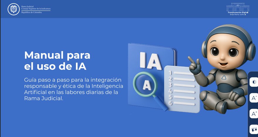 ¡Hola! Soy JustIA y quiero presentarte el Manual para el Uso de IA 🤖 Aprende, en 7 pasos, cómo integrar la inteligencia artificial de forma ética y responsable en tu trabajo.
Consúltalo aquí 👉 ramajudicial.gov.co/web/utdi/intel…
#JustIATeOrienta