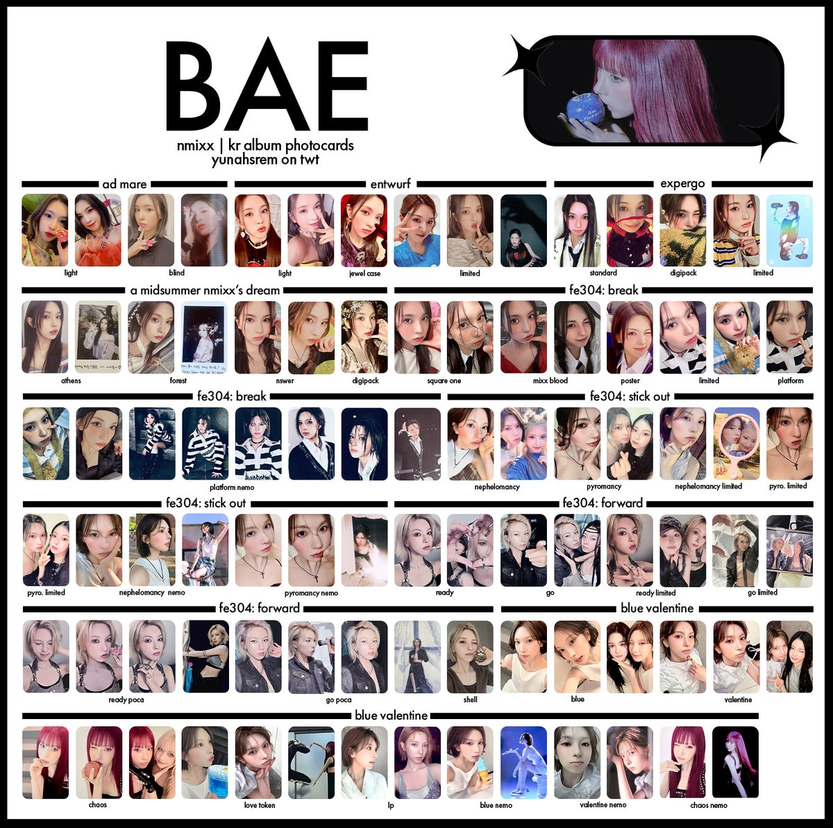 nmixx 엔믹스 photocard 포토카드 template
-- all korean albums

updated with blue valentine
hd: drive.google.com/drive/folders/…

lily 릴리 haewon 해원 sullyoon 설윤 bae 배 jiwoo 지우 kyujin 규진