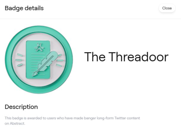 Abstract The Threadoor Badge  You’re Mine!

Recently, Duper held an event where the top 5 creators who made highlight clips or game guides received either a Clippy or Threadoor badge.
It looks like I was one of the winners! (There hasn’t been an official announcement yet, but the