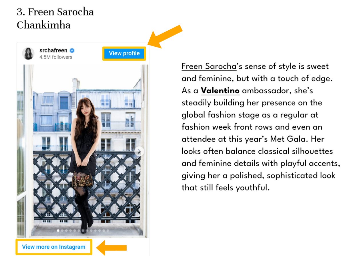 freenguides's tweet image. 16 Thai Celebrities Dominating The Fashion Scene
#3 Freen Sarocha 
🔸Open the website
🔸Go to Freen’s name
🔸Click on “view profile” or “view more on Instagram”
🔗harpersbazaar.com.sg/fashion/thai-c…
#srchafreen #FreenSarocha 
#ValentinoxFreen