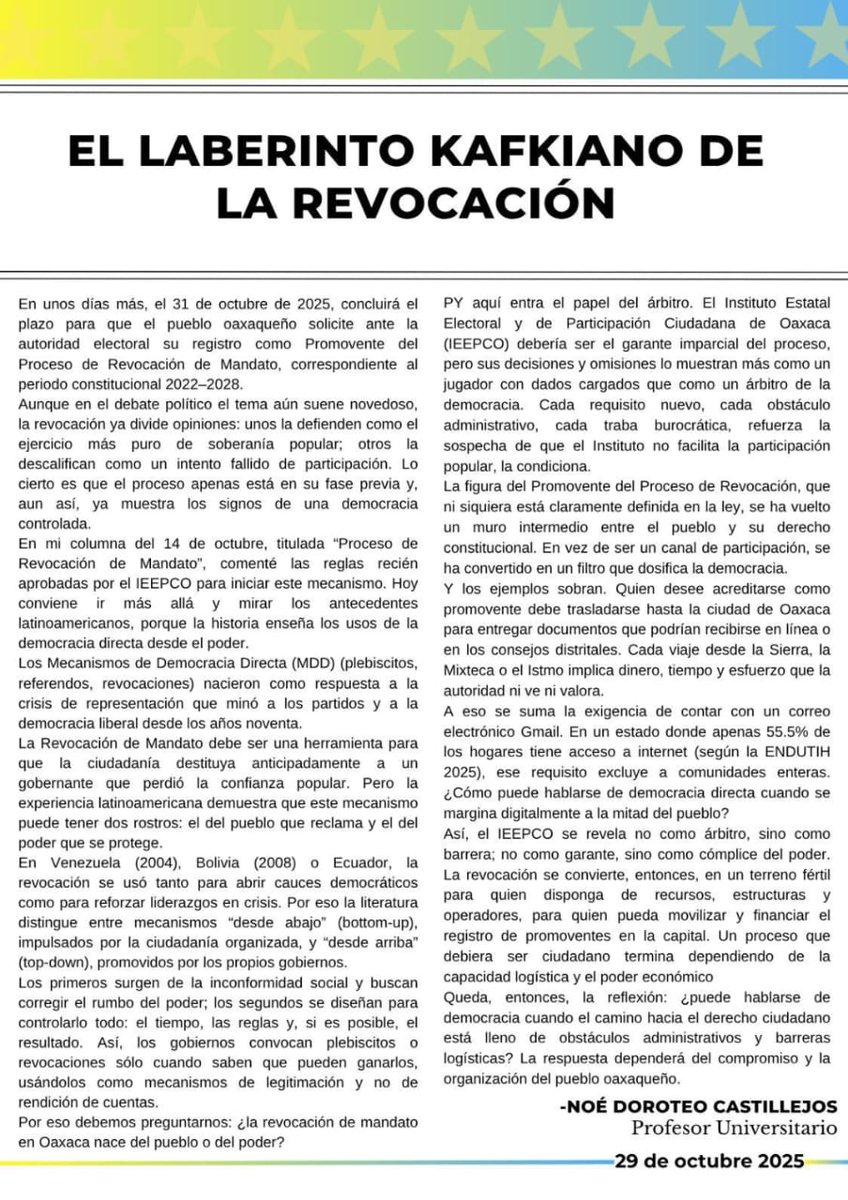 Eje_077's tweet photo. Compartimos la opinión del Profesor Noé Doroteo Castillejos sobre la Revocación de Mandato.
#RevocacionDelMandatoYa #RevocacionDeMandato #Gobierno #Oaxaca https://t.co/IBwVvz8B8z