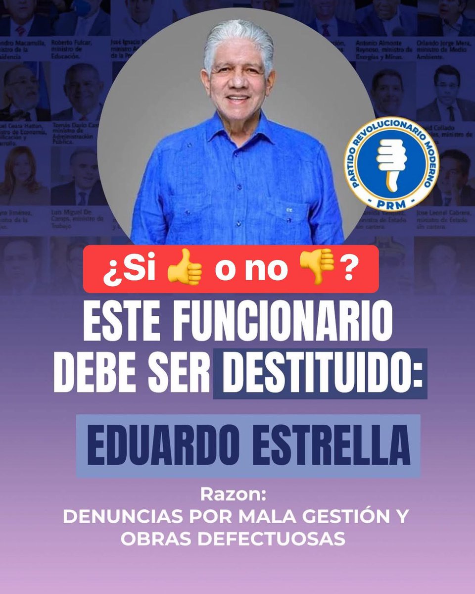 franchiscastill's tweet photo. 🤔 ENCUESTA | ¿Qué opinan ustedes?
¿Debe ser destituido Eduardo Estrella de su cargo?

✅ Sí
❌ No

¡Vota y comenta tu opinión! 🗳️🇩🇴 https://t.co/qupWkcq7C8