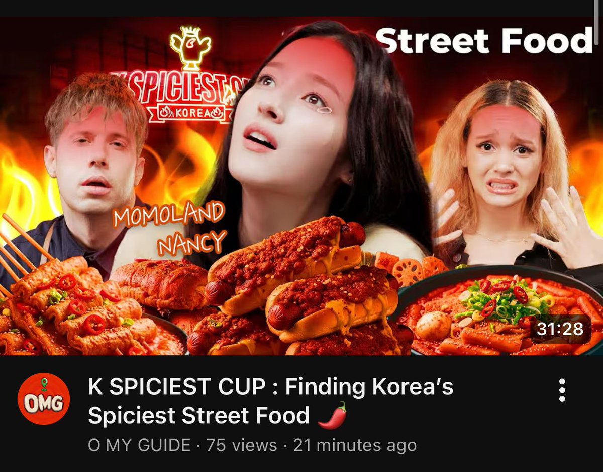 [🎥CONTENT]
102925

Lumina y’all already know, Wednesday night =new K Spiciest cup episode!! It’s another exciting episode, with MOMOLAND’s Nancy as our special guest!! 💚💙

#BLACKSWAN #NVEE #MOMOLAND #NANCY 

“Finding Koreas Spiciest Street Food 🌶️”

🔗: youtu.be/iY1rxunR6Zg?si…