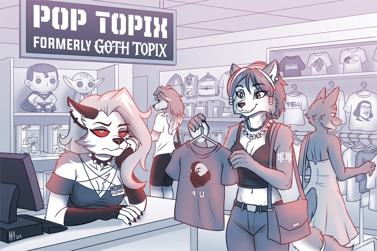 "I got this job because it had flexible hours and I thought I'd meet cool people. Then they brought in the new sign."

For patron VasirrKhajiit: "Colleen, Krystal, Diane Foxington, and Loona going on a shopping spree together"
#StarFox #Helluvaboss #RoadRovers #TheBadGuys #FanArt