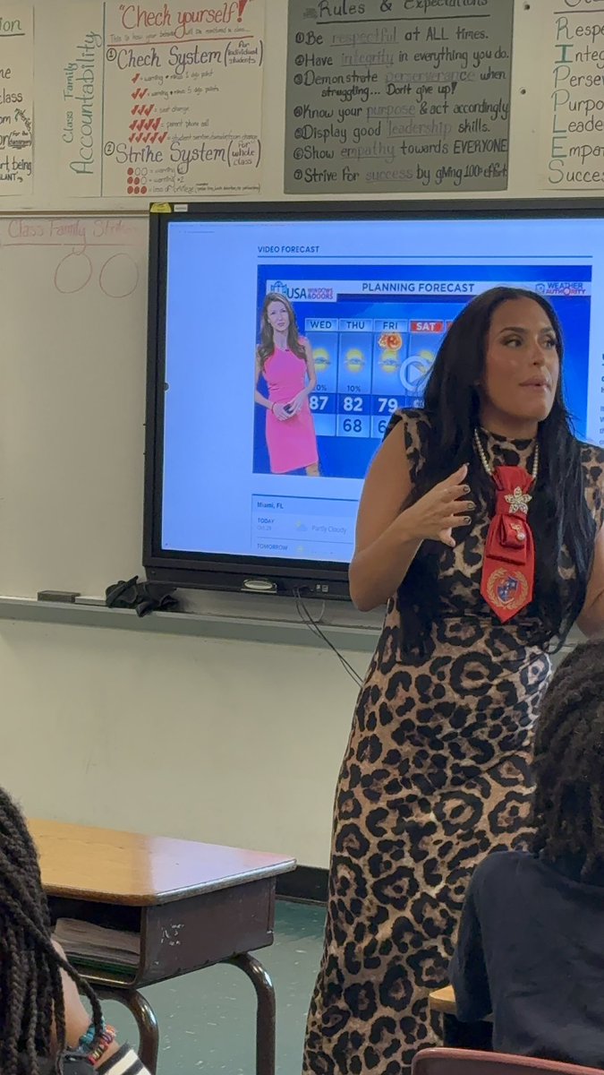 mscisely's tweet photo. Today our #PrincipalToday was Ms. Amanda Pappas, Meteorologist from Channel 10! 🌦️✨

She came in with BIG DU energy — speaking to our A/V team, inspiring our 5th graders, giving us our own weather forecast, and even joining our TikTok fun! 🐬💙

#YourBestChoiceMDCPS https://t.co/TVAtwat6nE
