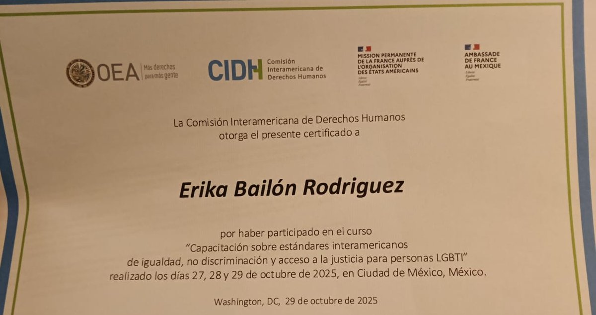 ebailonr's tweet photo. Una gran jornada de capacitación junto a la @CIDH y la @OEA 🇲🇽🏳️‍🌈
Participé en las Jornadas de capacitación sobre estándares interamericanos de igualdad, no discriminación y acceso a la justicia para personas LGBTIQA+.
Fortalecer a la sociedad civil es clave para garantizar derechos.