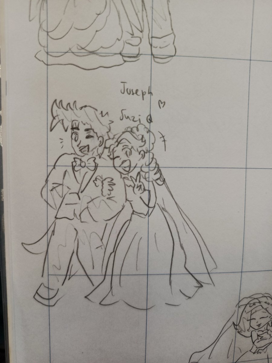ObsessedPianist's tweet photo. JoJo wedding doodles #jjba #jojosbizarreadventure #jonathanjoestar #erinapendleton #josephjoestar #suziq #jotaro #jotawife https://t.co/biiDY5NZ1j
