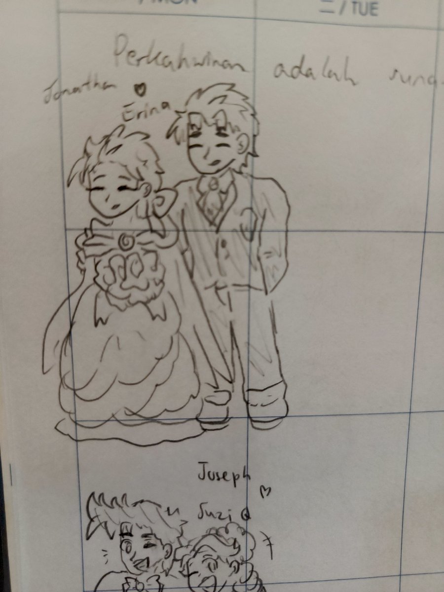 ObsessedPianist's tweet photo. JoJo wedding doodles #jjba #jojosbizarreadventure #jonathanjoestar #erinapendleton #josephjoestar #suziq #jotaro #jotawife https://t.co/biiDY5NZ1j