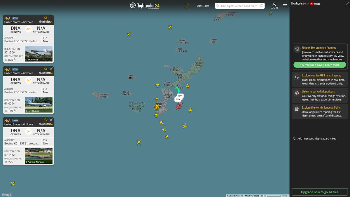 AIYeyENGDdJkjTr's tweet photo. Oct. 30, 2025
#Okinawa Kadena Air Base ==>
#NoCALLSIGN #AE0381 USAF KC-135R Stratotanker
#NoCALLSIGN #AE059F USAF KC-135R Stratotanker
#NoCALLSIGN #AE0658 USAF KC-135T Stratotanker https://t.co/yHI5GrK1IW