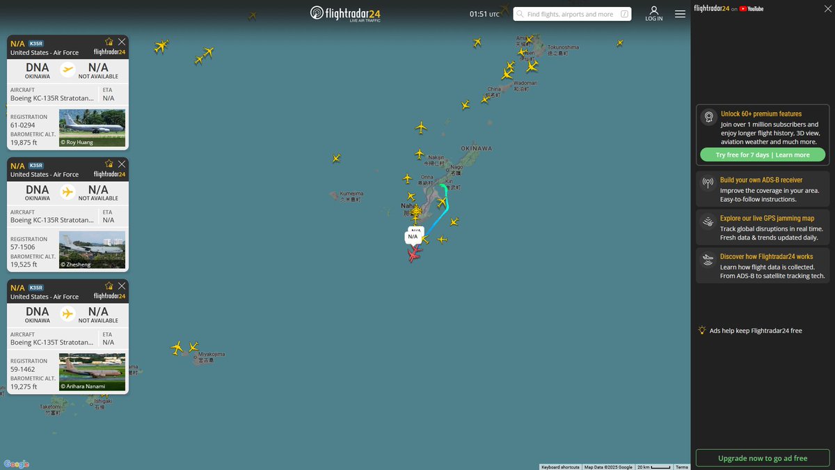 AIYeyENGDdJkjTr's tweet photo. Oct. 30, 2025
#Okinawa Kadena Air Base ==>
#NoCALLSIGN #AE0381 USAF KC-135R Stratotanker
#NoCALLSIGN #AE059F USAF KC-135R Stratotanker
#NoCALLSIGN #AE0658 USAF KC-135T Stratotanker https://t.co/yHI5GrK1IW
