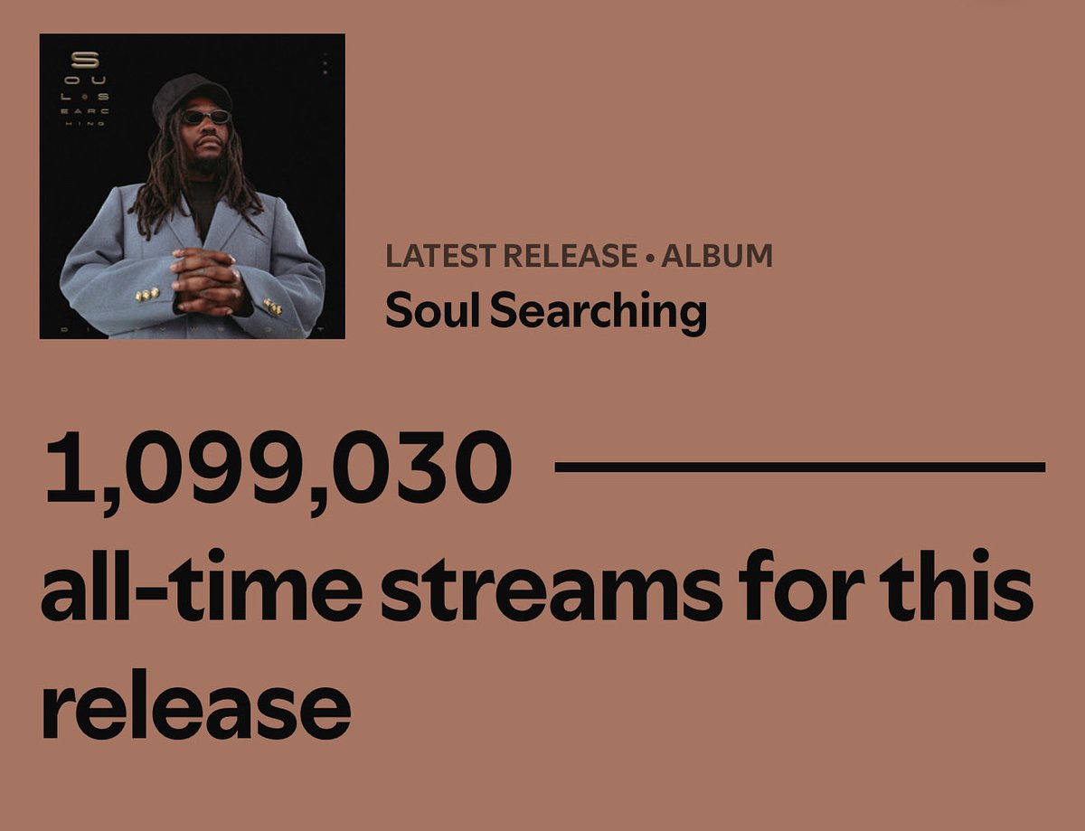 DizzyWright's tweet photo. Almost don’t count until it do… 1.1M loading….

How y’all feeling about the new album? #SoulSearching https://t.co/mSjc5GwseH