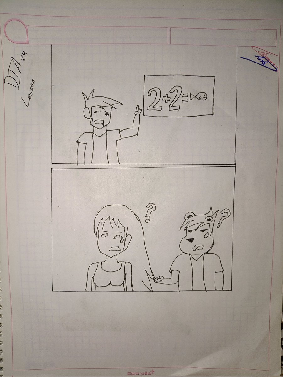 ChronosArts's tweet photo. Chronos: asi que ya saben, 2 mas 2 es igual a pez.
Bear: Creo que ya lo perdimos...
Chrona: Creo que ya lo perdimos...
Dia 29: Lesson

#Inktober2025 #Inktober #inktober2025day29 https://t.co/3JRVicvilJ
