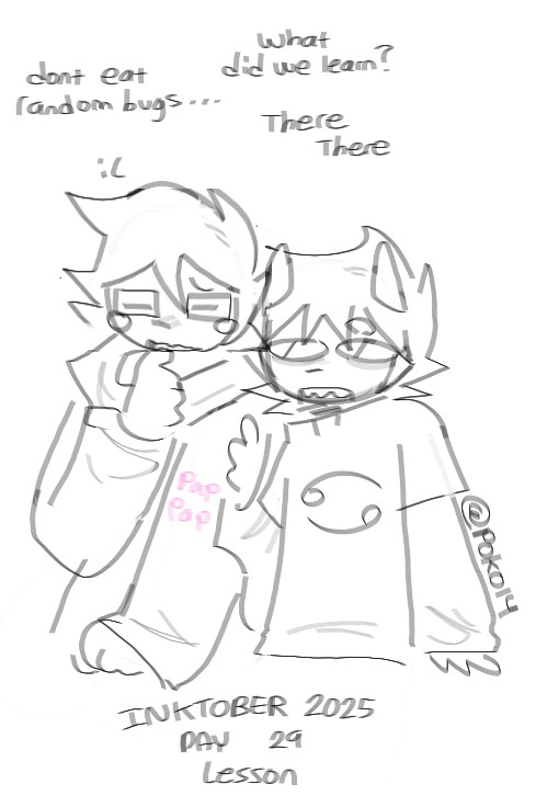 sporkqish's tweet photo. #Inktober Day 29 : Lesson 
Lessons with Karkat or whateva 
I love my sillies 
#Inktober2025 #Homestuck #johnkat https://t.co/w14u2aDfJK