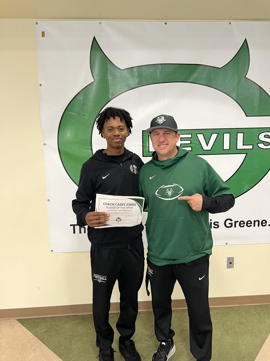 GreeneDevilsFB's tweet photo. The Coach Casey Jones Player of the Week sponsored by Texas Roadhouse of Greeneville vs Grainger Week 9:
Lucrease Parkey @LucreaseP 
Go Devils! 
#FeedTheMachine https://t.co/uFGmg5XFEF