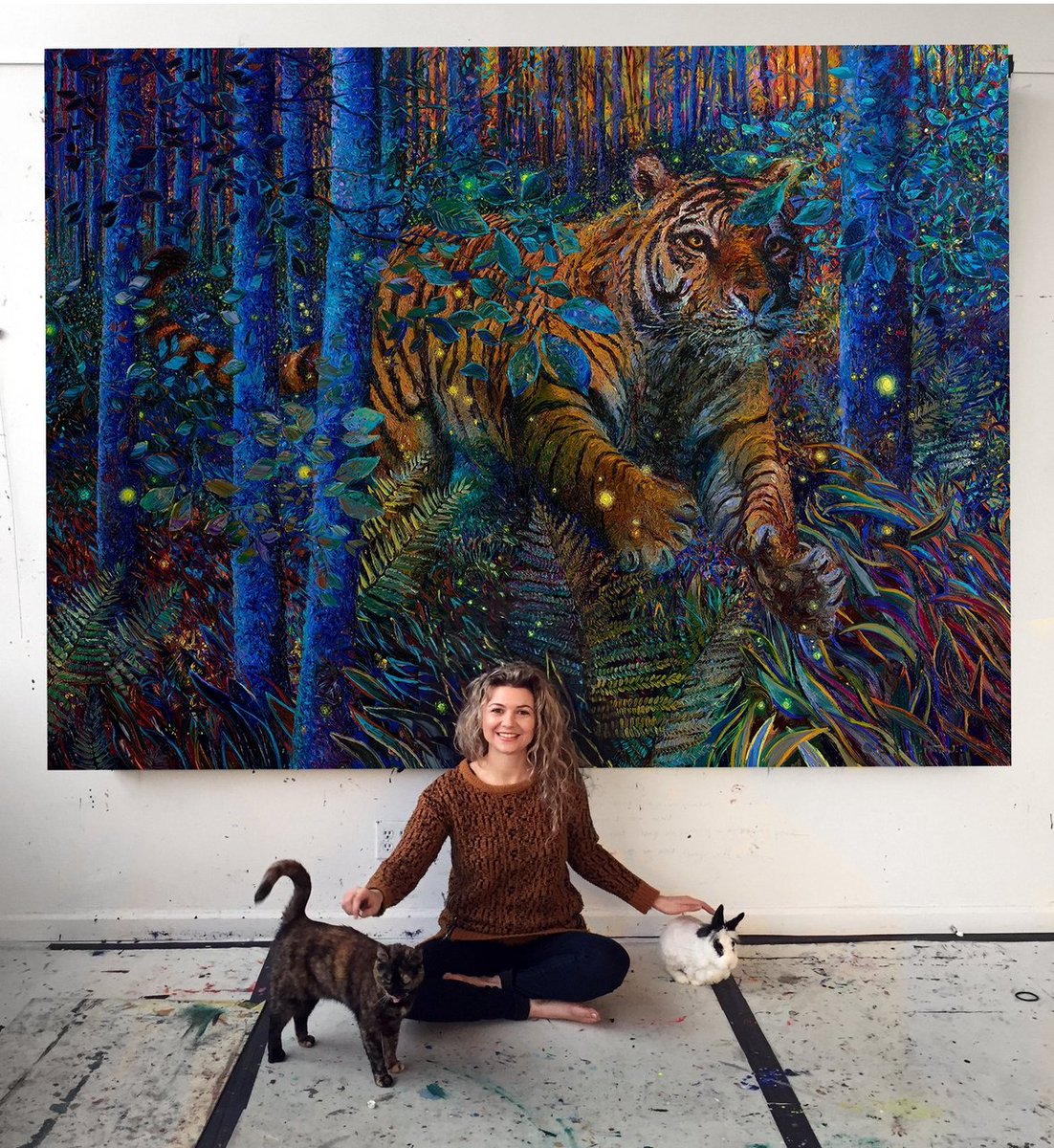 Happy National Cat Day! 😻 Sending love to every cat (and cat lover) out there. I hope your day was full of purrs, naps, and a little mischief.

Featured: Tiger Fire, 96x72, oil on canvas finger painting