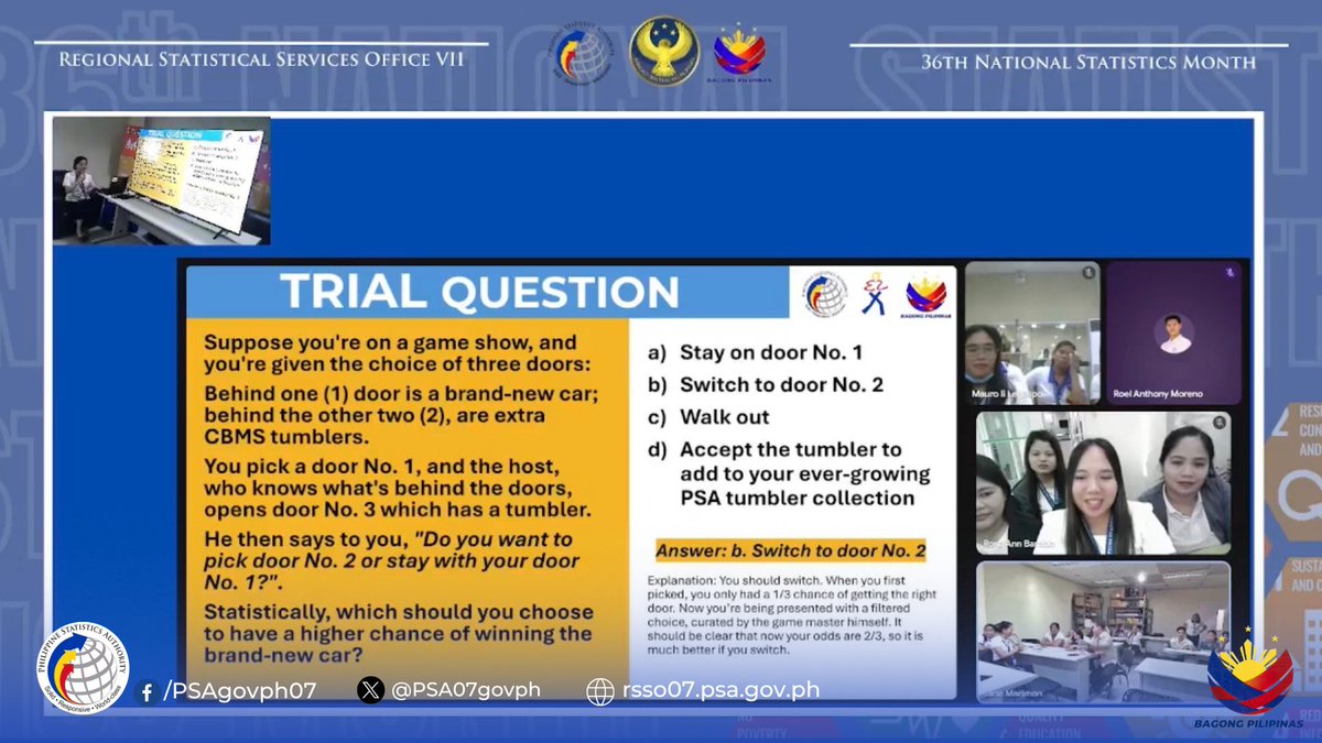 PSA07govph's tweet image. This activity aims to test and refresh the statistical knowledge and analytical skills of PSA employees, fostering continuous learning and camaraderie among staff across the region.
#36thNSMCentralVisayas #36thNSM #StatisticsQuiz #StatsForAll #2025NSM