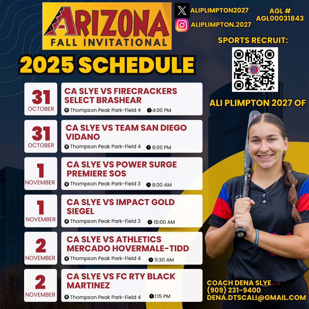 aliplimpton2027's tweet photo. Schedule for Arizona Invitational
this weekend๐๐ฅโผ๏ธ
-
-
#2027athlete #outfeilder
@ondecksoftball @LineDsoftball @SBRRetweets @DirectRecruits @CoastRecruits @ondecksoftball @D1ProScouts @ExtraInningSB
@LegacyLegendsS1 @CoastRecruits @IHartFastpitch @sunilsportsnews @TopPreps https://t.co/OIzLJuFiz1