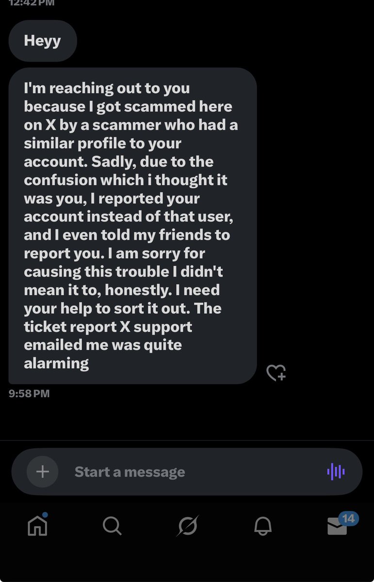 // there’s a scam going around, if you receive this dm DO NOT REPLY. one of my mutuals got hacked.