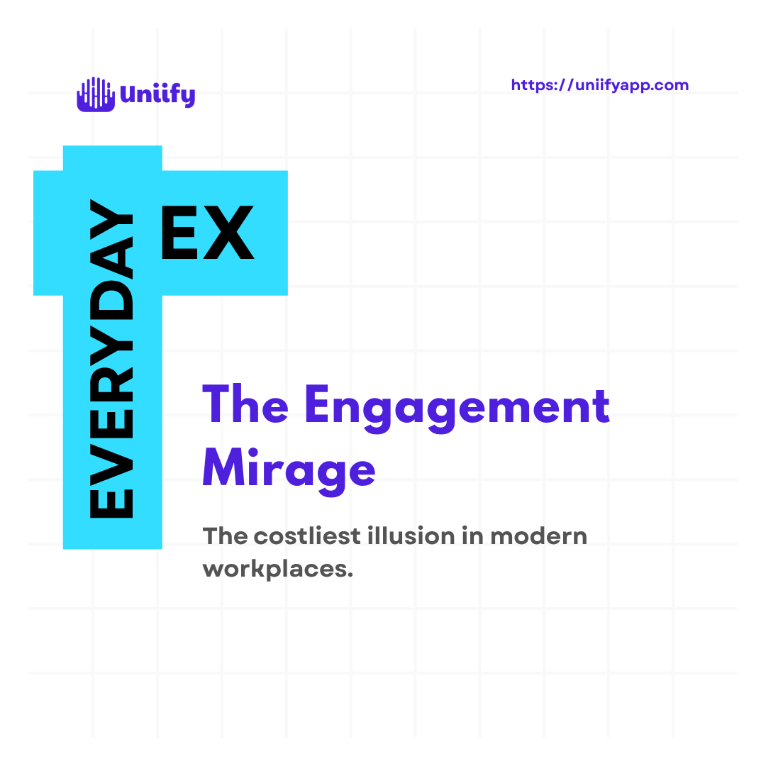 uniifyapp's tweet photo. Most organizations mistake activity for engagement.
Surveys go out. 
Campaigns roll in. 
Dashboards glow green.
And yet - people still feel unseen .

That’s the Engagement Mirage .
A culture that looks alive from the top,
but feels empty on the floor.

Everyday EX turns engagement from a quarterly initiative into a daily experience -
where employees are heard (Listen), connected (Engage), supported (Care), trusted (Empower), and re-energized (Recharge).

When those moments become habit, engagement stops being a KPI.
It becomes your culture.

That’s what we’re building at Uniify -
a complete platform that makes Everyday EX happen, every single day.

🔗 https://t.co/nIkdUSywyw

#EverydayEX #EmployeeEngagement #Uniify