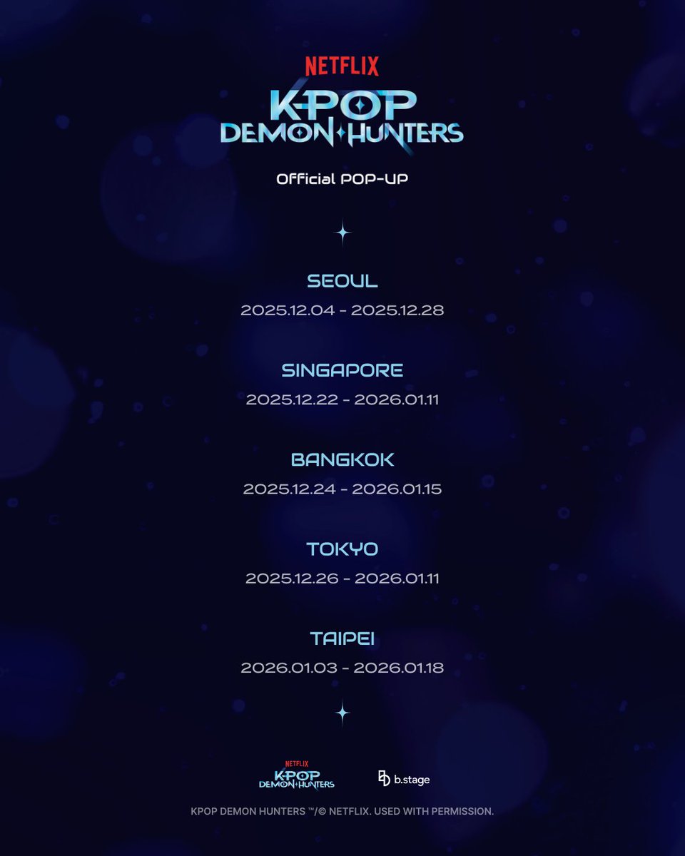 KPDH_popup's tweet image. KPop Demon Hunters Official POP-UP — SEOUL
POP-UP City List Notice✨
🔗Stay tuned ➰ KPopDemonHunters.fan

#케이팝데몬헌터스 #KPopDemonHunters #KPopDemonHunters_POPUP #KPopDemonHunters_팝업
#HUNTRIX #헌트릭스 #SajaBoys #사자보이즈 #Netflix #넷플릭스 @netflixkr