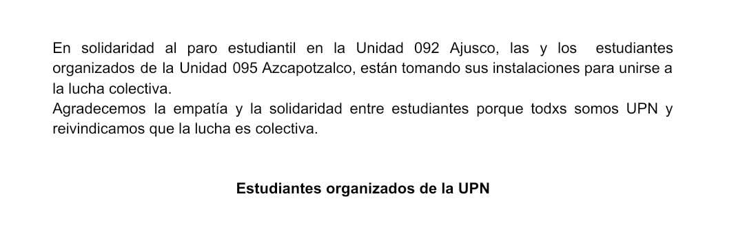 upninforma's tweet photo. #UPNinforma las Unidades 095 y 098 de la #UniversidadPedagógicaNacionalMx se unen al paro estudiantil. NI UN PASO ATRÁS HASTA QUE ROSA MARÍA TORRES DÉ LA CARA https://t.co/2AS8zrFNF1
