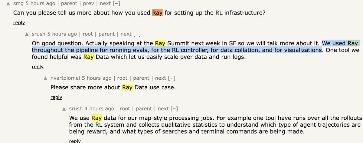 bigdata's tweet image. Impressive new model from Cursor 🙌
“We built custom training infrastructure leveraging PyTorch and Ray to power asynchronous reinforcement learning at scale”
They use @raydistributed AND Ray Data
🔗 cursor.com/blog/composer