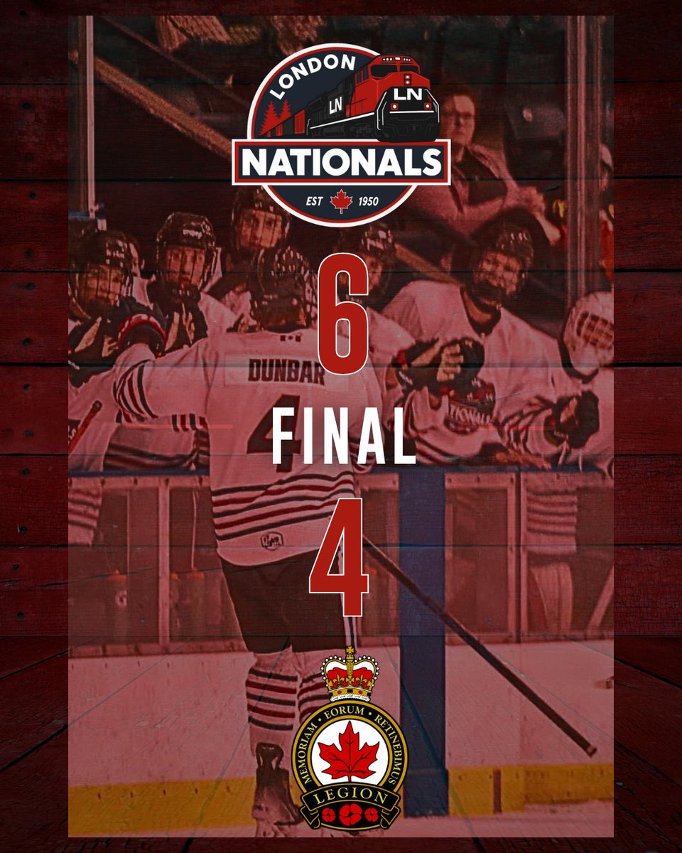 LondonNationals's tweet photo. 🔥 FINAL SCORE 🔥
Your London Nationals take the win tonight with a 6–4 victory over the Sarnia Legionnaires! 💪🚂
A solid team effort from start to finish 🔵🔴
#LondonNationals #BackOnTrack #GOHL #HockeyNight #NatsWin #LondonHockey https://t.co/Jl3c6sAU9b