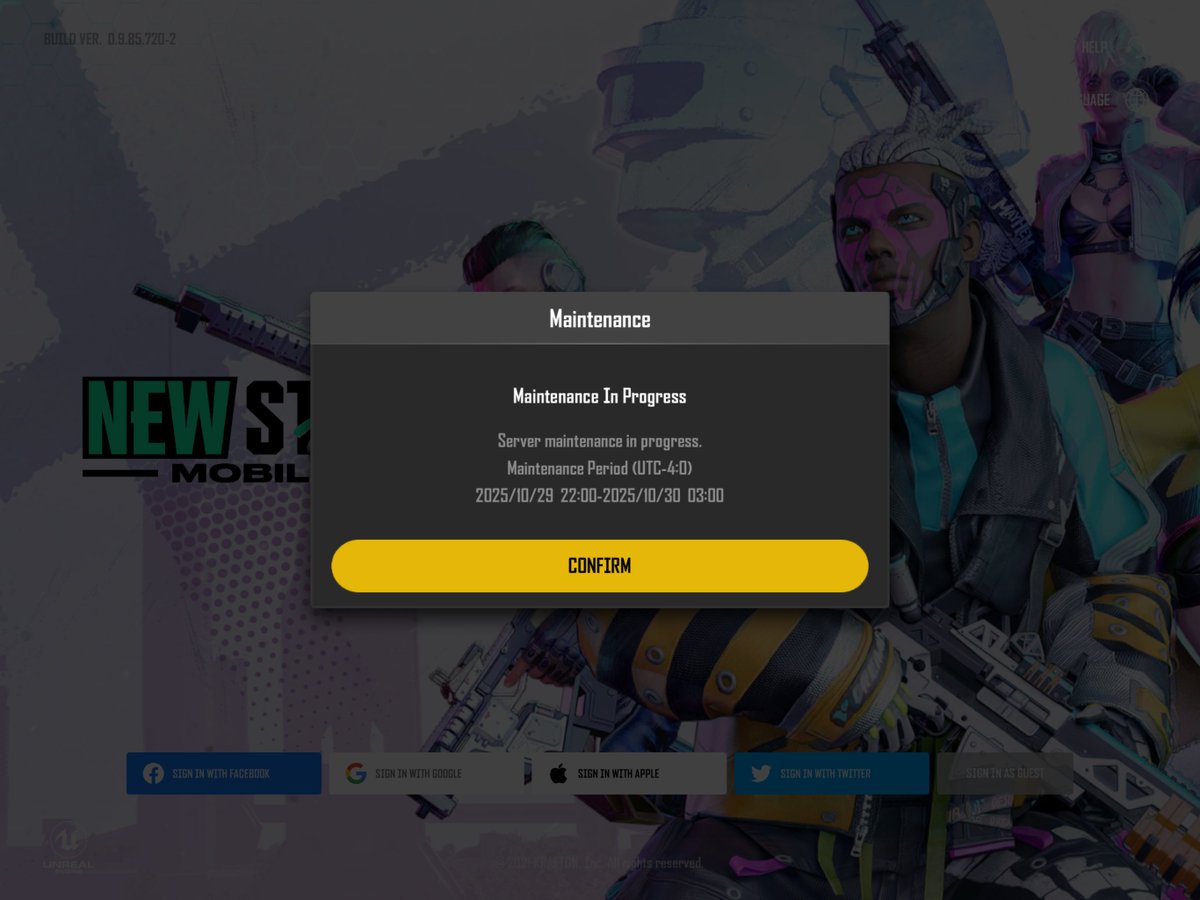 Maintenance Alert 🚨🚨🚨 <a href="/NEWSTATEMOBILE/">NEW STATE MOBILE</a> Battlegrounds have now gone into maintenance!!!🔥🔥🔥

<a href="/STATEXiaoGu/">STATE小顾Zzz</a> <a href="/EscapingKid/">Gab</a> <a href="/m8pel/">‏ٰ</a>

#NewStateMobile #Maintenance #Update