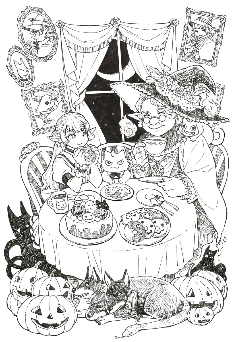 watchfire0609's tweet photo. ハロウィンイラストを描きました。
帰ってきた魔女一族のご先祖様とのハロウィンパーティーな場面です。
シャープペンシルで描き起こし、ミリペンで清書しました。

#ハロウィン 
#ハロウィンイラスト2025 https://t.co/NxHfyW5H3G