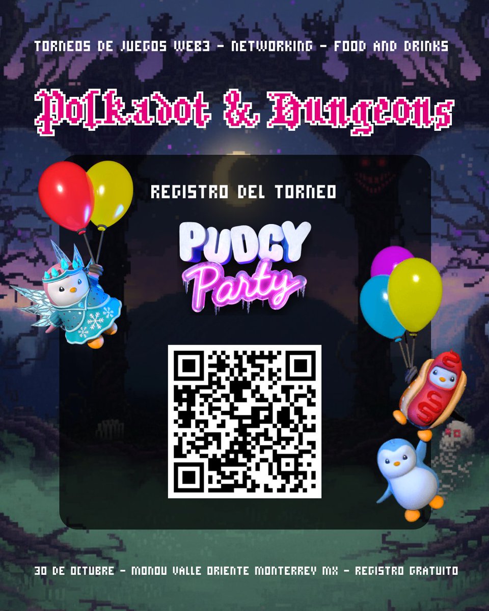 ITEMZ_LATAM's tweet photo. 🎮 ¡Únete al Torneo de @PlayPudgyParty  en Polkadot & Dungeons! ⚔️

Completa tu registro para participar : https://t.co/gxyIrGRtWY

🏆 Demuestra tus habilidades, suma puntos y llega a la gran final con premios y sorpresas.

⚠️ Recuerda: debes alcanzar nivel 4 en el juego antes de las 6:00 p.m. (toma aprox. 20 minutos).

📲 Descarga Pudgy Party antes de jugar:

iOS : https://t.co/4gMsCdGTQE

Android : https://t.co/NCZFOITsI9

💜 ¡Nos vemos en las mazmorras del gaming Web3 este 30 de octubre en Monou, Monterrey!

Un evento presentado por @Polkadot @PolkadotEB  @PolkadotMexico_ @monougc y @ITEMZ_GAMES