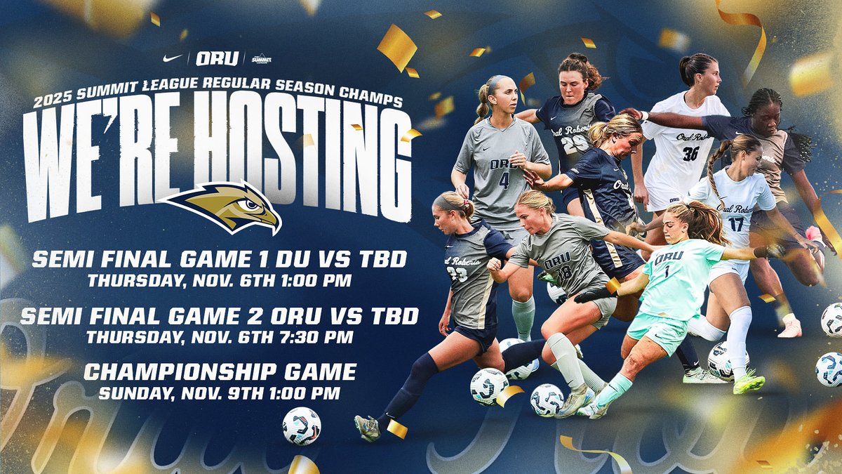 ORUWSoccer's tweet image. 𝐖𝐞’𝐫𝐞 𝐡𝐨𝐬𝐭𝐢𝐧𝐠 ‼️

The Golden Eagles have clinched the #1 seed and will host the Summit League Women’s Soccer Championship next week at The Case!

#ORUWSOC | #GoldenStandard