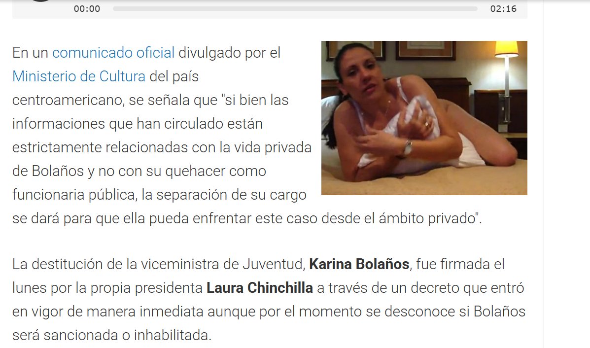 AlonsoJ42894692's tweet photo. PROHÍBO OLVIDAR 
Recuerda cuando Laura Chinchilla despidió a Karina Bolaños por hacer un video erótico. https://t.co/7qIeblaPdw