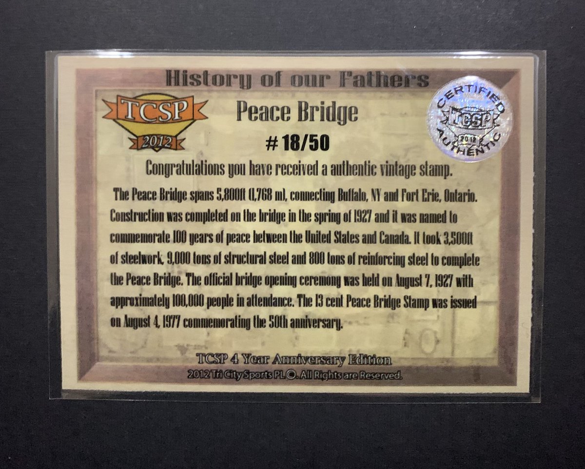 ArgyledPlaschke's tweet photo. 2012 TCSP (Tri City Sports)
History of Our Fathers
Peace Bridge
Original 1977 13 Cent Stamp
#’d /50
$5
Shipping Starts @:
🇺🇸: $6
🇨🇦: $15
#WBC #CUTL #ZakStack14
October 2025 https://t.co/U3ZtFXADsH