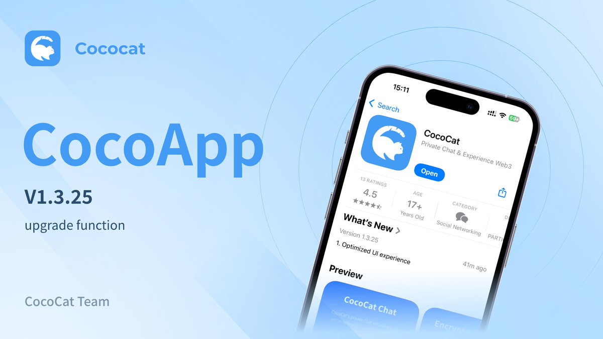 CocoCat_Web3's tweet image. 🚀 CocoCat V1.3.25 is live! 🐾

What’s new:
1️⃣ Optimized UI for a smoother, cleaner experience ✨
2️⃣ Improved responsiveness across devices 📱💻
3️⃣ Minor bug fixes and performance tweaks 🛠️

We keep building — privacy-first, peer-to-peer, and unstoppable. 🌐

#CocoCat #Update…